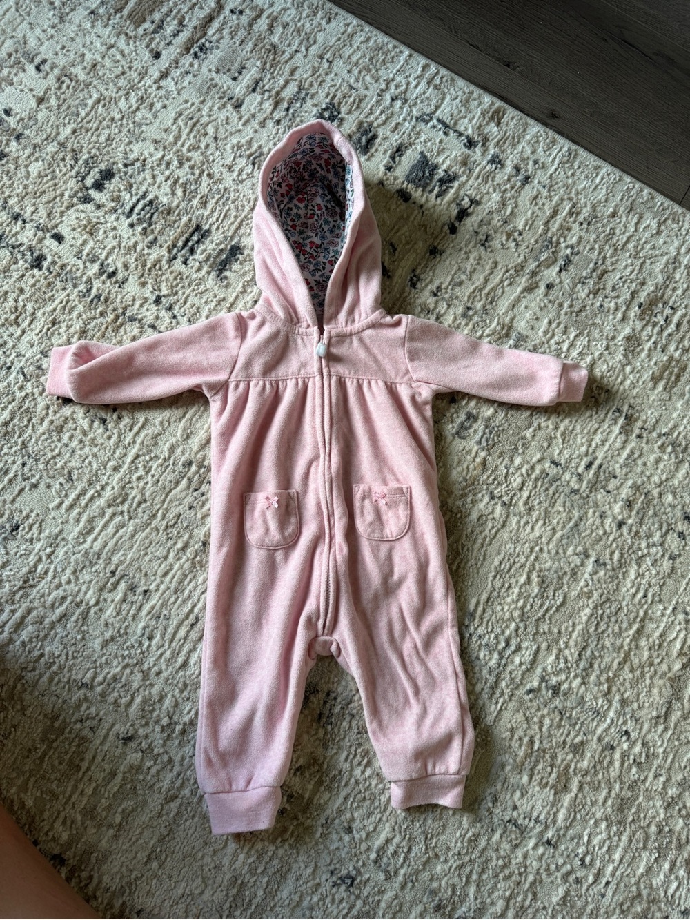 Carter's Light Pink Hooded Baby One-Piece Romper